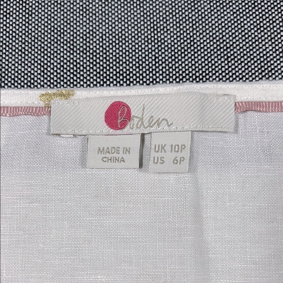 Boden Womens Linen Dress White Gold Print V Neck Belted 3/4 Sleeve Petite 6P - Picture 6 of 12